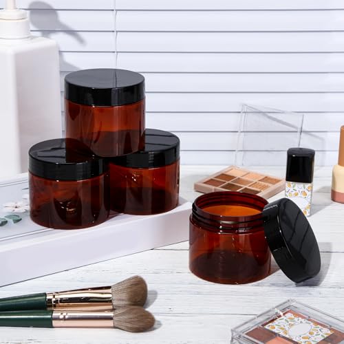 Patelai 4 Pcs Plastic Jars with Lids, Amber, 6 oz, Wide Mouth - color: Amber, size: 6 oz