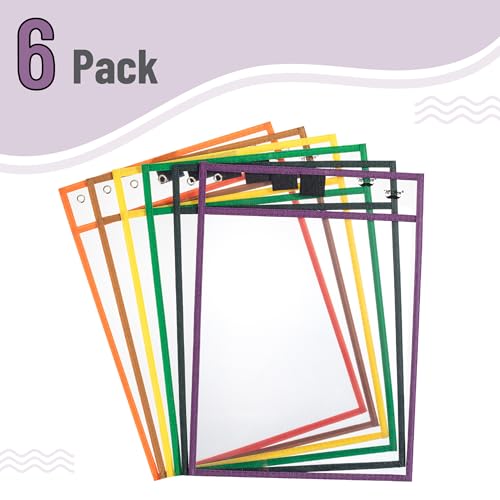 Mr. Pen- Reusable Dry Erase Pocket Sleeves, 10" x 14", 6 Pack, Colorful - color: Vintage, size: 6 Pack