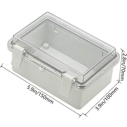 Zulkit 2pcs Junction Box ABS Plastic Dustproof Waterproof IP65 Electrical Boxes Hinged Shell Outdoor Universal Project Enclosure Clear Cover with 2 Cable Glands 5.9 x 3.9 x 2.8 inch (150x100x70 mm) - size: 5.9" x 3.9" x 2.8"(2pcs)