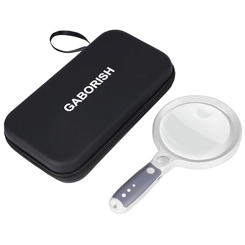 Large Magnifying Glass with 37 LED Light and Case, 10X 20X 45X Handheld - color: White & Grey, size: Magnifier with Light (With Case)