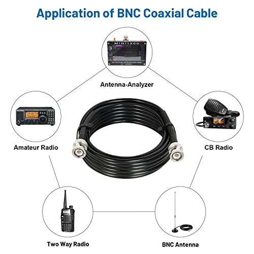 MOOKEERF 2PCS BNC Coax Cable 5ft, 50 Ohm RG58 Coaxial Cable with BNC Connectors - size: 5FT