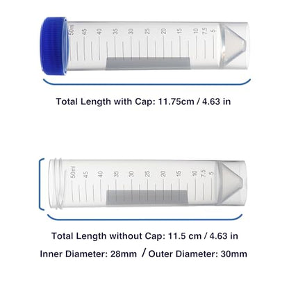 Kashi Scientific 50mL Self Standing Plastic Centrifuge Tubes with Screw Cap Lid, Skirted with Printed Graduation and Write-on Spot [50mL Self-Standing, 100] - size: 50mL Self-Standing, Sterile