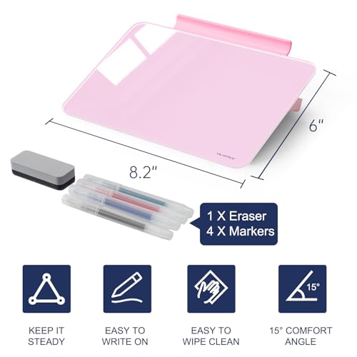 Small Desktop Glass Dry-Erase Whiteboard - 8 X 6 Inches Tabletop Easel Whiteboard with Stand, Desk Board Buddy for Artist, Teacher and Student - color: 8 X 6 Inches - Pink