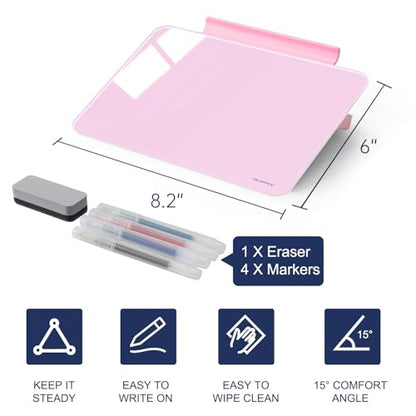 Small Desktop Glass Dry-Erase Whiteboard - 8 X 6 Inches Tabletop Easel Whiteboard with Stand, Desk Board Buddy for Artist, Teacher and Student - color: 8 X 6 Inches - Pink