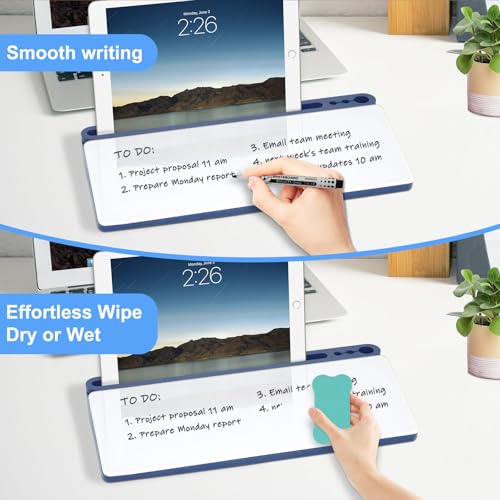 Desktop Glass Whiteboard with Storage, Desk Dry Erase White Board Blue - color: Organizer-blue