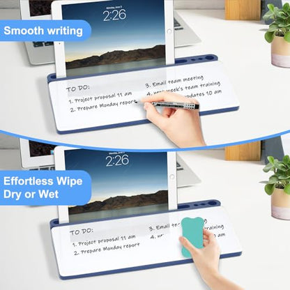 Desktop Glass Whiteboard with Storage, Desk Dry Erase White Board Blue - color: Organizer-blue