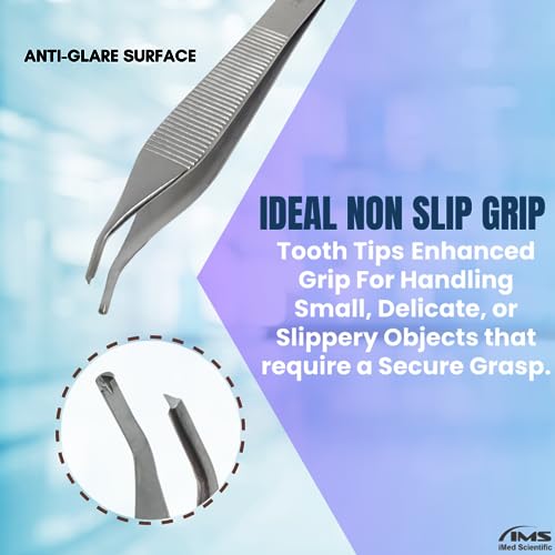 ADSON Forceps Tissue 1X2 Teeth ADSON Brown Forceps ADSON Dressing Forceps 4.75" with Wide Handle Ridged Grip, Stainless Steel (Adson 1x2 Rat Teeth - CRV) - color: Adson 1x2 Rat Teeth - Crv