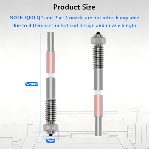 2PCS 0.4mm Bimetal Nozzle for QIDI Q2/Q2C, Quick-Swap Integrated Ceramic Throat Tube Hardened Steel Nozzle All-Metal High Temperature Resistant Hotend Nozzles Replacement for QIDI Q2 3D Printer - style: 2PCS 0.4MM Nozzle