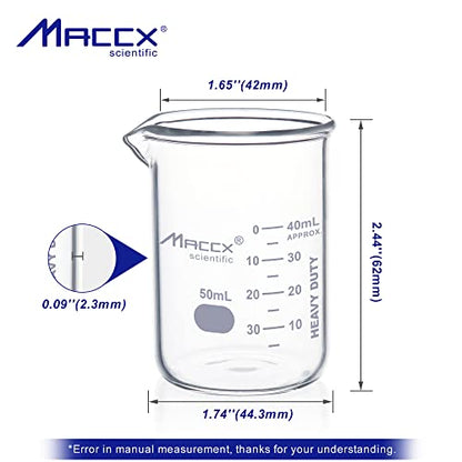 1.7oz(50ml) New Upgraded Glass Beakers, Heavy Duty Lab Beaker Set, 3.3 Borosilicate with Double Scale, Pack of 10, HDBK50-010 - style: Vol.50ml, Pack of 10