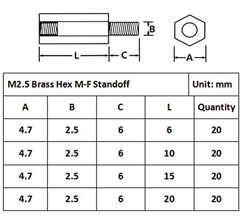 320Pcs M2.5 Male-Female Brass Spacer Standoff & Stainless Steel Screw Nut Assortment Kit