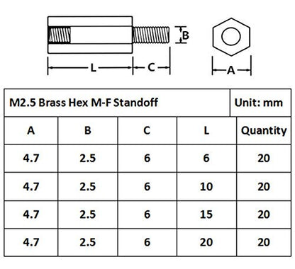 320Pcs M2.5 Male-Female Brass Spacer Standoff & Stainless Steel Screw Nut Assortment Kit