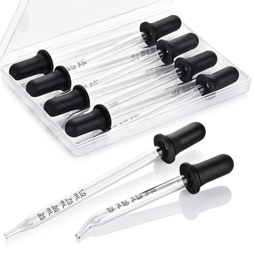 Eye Dropper 8 Pcs, 1mL Glass Liquids Pipette Dropper Tool with Measurement-Bent & Straight Tips, for Essential Oils Crafts Ear Lab Measuring Transferring Liquids Herain - size: Large Rubber Bulb-8pcs-Short Bent Long Straight