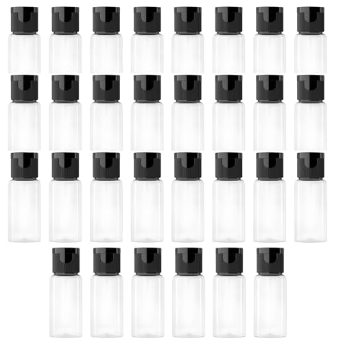 30PCS 15ml 0.51oz Empty Reusable Clear Plastic Sample Bottle With Black Flip Cap Travel Vial Jar Pot Container For Cosmetic Case Emollient Water Liquid Shower Gel Face Cream Emulsion Hand Lotion