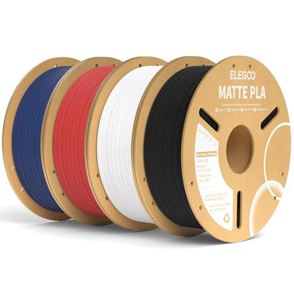 ELEGOO Matte PLA 3D Printer Filament Bundle 4KG 1.75mm 4 Colors - color: Black/White/Navy Blue/Ruby Red