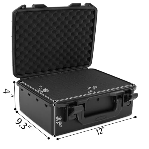 TORIBIO Hard Carrying Case with Foam, Shockproof Storage Box 12"x9.3"x4" - size: 12" x 9.3" x 4"