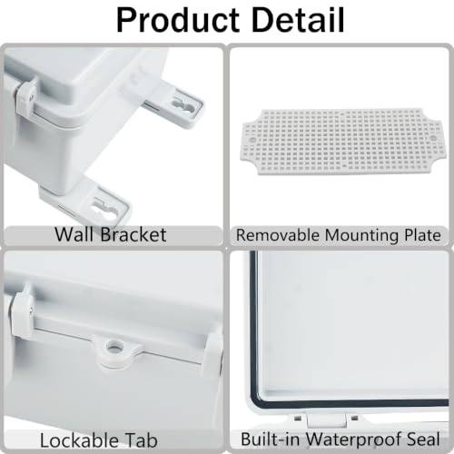 Junction Box, Hinged Grey Cover IP67 Waterproof ABS Project Box with Mounting Plate Electrical Box Enclosure with Wall Bracket 7.9 x 3.9 x 2.8inch(200x100x70mm) - color: Grey, size: 7.9"x3.9"x2.8"