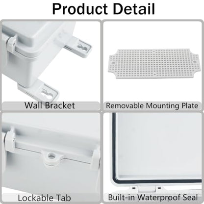 Junction Box, Hinged Grey Clear Cover IP67 Waterproof ABS Project Box with Mounting Plate Electrical Box Enclosure with Wall Bracket 7.9 x 3.9 x 2.8inch(200x100x70mm) - color: Transparent, size: 7.9"x3.9"x2.8"