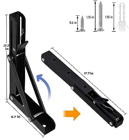 Folding Shelf Brackets - 18 Inch 2 Pcs Heavy Duty Metal Collapsible Shelf Bracket, DIY Wall Mounted Shelf Brackets for Garage Workstation, Stuff Supports, Plant Stand, Black - size: 18 Inch- 2 Packs
