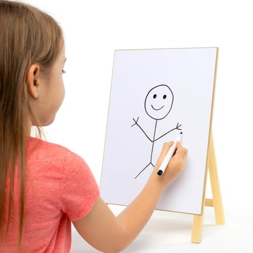 Hampton Art Dry Erase Chalkboard Easel 3 Piece, Double Sided Magnetic Tabletop Easel 8x12 Inch, Chalkboard and Dry Erase Surfaces, Magnetic Dry Erase Pen and White Chalk Included