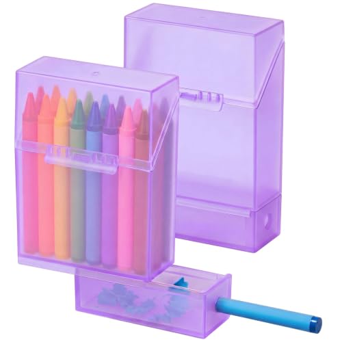 Clabby 2 Pcs 2 in 1 Plastic Crayon Box with Sharpener Holds 24, Purple - color: Purple