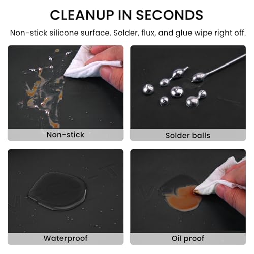 Silicone Soldering Mat with Soldering Stand, Heat Resistant 932°F, Large 20x14 Inch Non-Stick Workbench Mat for Electronics Repair, PCB, Phone, Watch, PC Building, Hobby & Craft - Black - color: Black