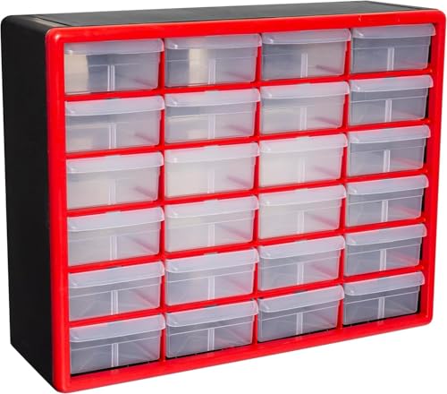 Akro-Mils 10124, 24 Drawer Plastic Parts Storage Hardware and Craft Cabinet, 20-Inch W x 6-Inch D x 16-Inch H, Red - color: Red, size: 24 Drawer, style: 1 Pack