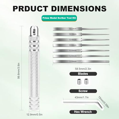 7-in-1 Model Scribe Tool with 7 Blades (0.1/0.2/0.4/0.6/0.8/1.0/2.0mm) for Gundam Resin Carved Scribing & Cutting - Ultimate Gunpla Model Chisel.