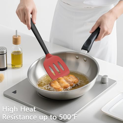 Coukre 3 Pack Silicone Spatula Set, Heat Resistant to 500°F, BPA-Free - color: RedBlack