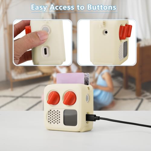 Silicone Case Cover for Yoto Mini (2024 Edition), Travel Carrying Case with Adjustable Shoulder Strap Protective Cover for Yoto Mini Player (Beige) - color: Beige