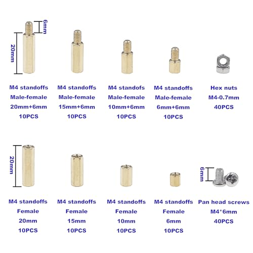 160PCS M4 Brass Male-Female Hex Standoffs Kit w/ 304 SS Screws & Nuts - size: M4