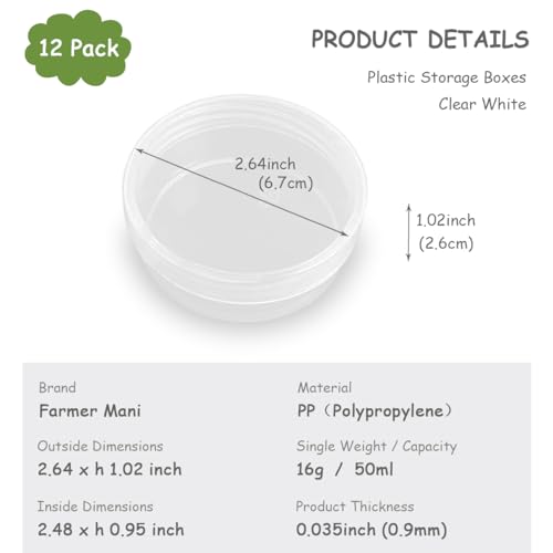 12 Pack 1.69 oz Clear Storage Box Round Organizer (2.64 x 1.02 inch) with Lid for Earplugs Tiny Bead Dices and Other Craft Accessories - size: 50 ml (2.64" x 1.02")