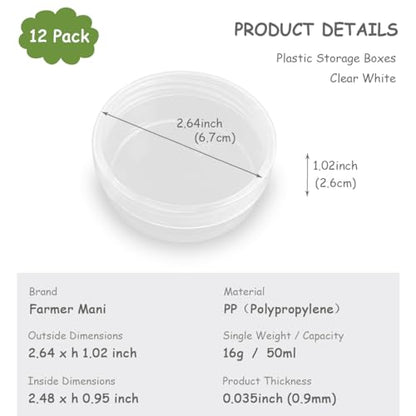 12 Pack 1.69 oz Clear Storage Box Round Organizer (2.64 x 1.02 inch) with Lid for Earplugs Tiny Bead Dices and Other Craft Accessories - size: 50 ml (2.64" x 1.02")