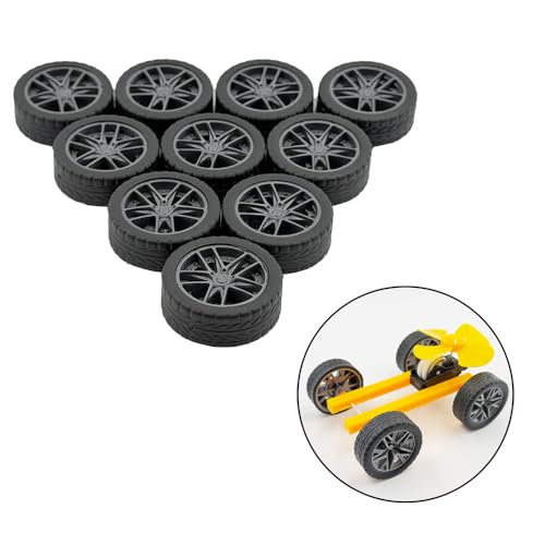 10PCS Toy Wheel Model Car Wheel with 5PCS Round Rod Shaft Axles for DIY Model Toy RC Car Truck Robot Building Project (2x30mm) - style: 2x30mm