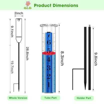 FINEST+ Upgraded Rain Gauge, 7" Freeze Proof Rain Gauge Outdoor Best Rated, Large Clear Numbers and Adjustable Height Rain Measuring Tool for Garden, Lawn and Farm