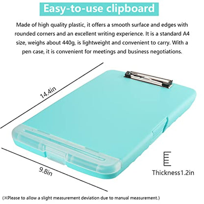 Clipboard with Storage, A4 Binder Nursing Clipboards with Pen Holder, Heavy Duty Storage Clipboards with Low Profile Clip, Clipboard Folder Side-Opening, Smooth Writing Clip Board (Blue Green) - color: Blue Green