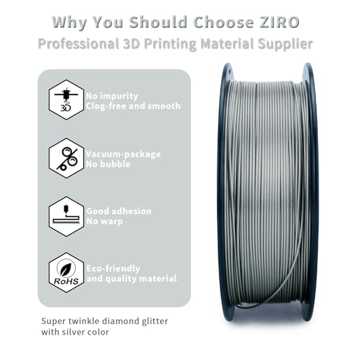 ZIRO Sparkle PLA Filament Glitter, Fit for Most 3D Printer, Dimaond Silver - color: Diamond-silver