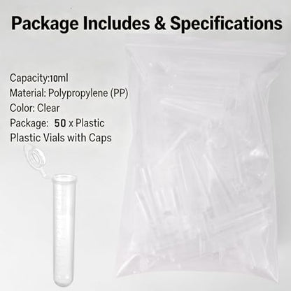 50pcs 10ml Centrifuge Tubes Clear Plastic Vials EP Lab Vials - style: 50pcs 10ml