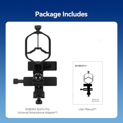 SVBONY SV214 Pro Telescope Phone Mount 3 Axis, Telescope Phone Adapter - size: Support 28 to 48mm