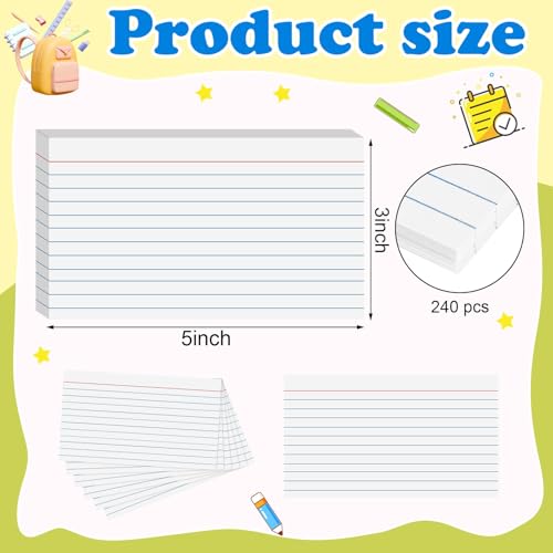 240 Count White Index Cards 3x5 Inch Lined Flash Cards Note Cards - color: White-Lined-240 Count, size: 3x5