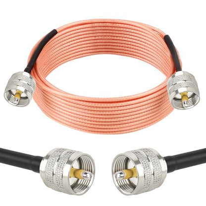 MOOKEERF RG316 CB Coax Cable - 20FT UHF PL259 Male to Male CB Antenna Cable 50 Ohm for HAM Radio,Antenna Analyzer,Dummy Load,SWR Meter - size: 20FT