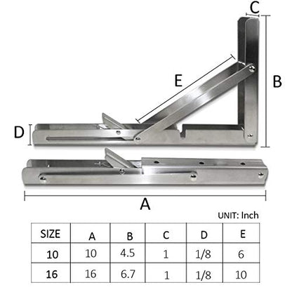 Storystore Folding Shelf Brackets - 10 Inch Heavy Duty Stainless Steel Collapsible Shelf Bracket for Bench Table, Space Saving DIY Bracket (4PCS) - size: 10 Inch 4PCS