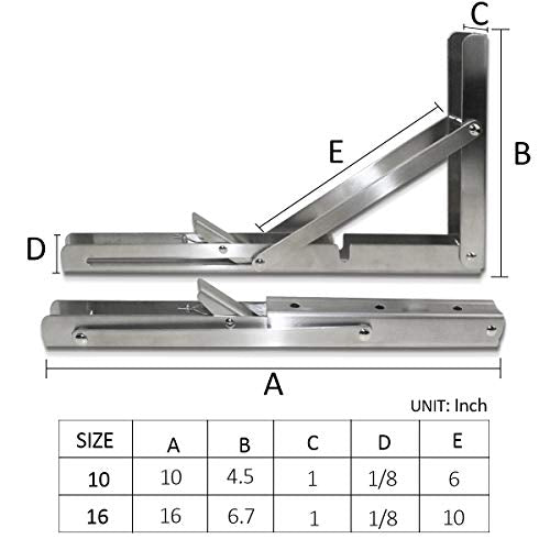 Storystore Folding Shelf Brackets - 16 Inch Heavy Duty Stainless Steel Collapsible Shelf Bracket for Bench Table, Space Saving DIY Bracket (4PCS) - size: 16 Inch 4PCS