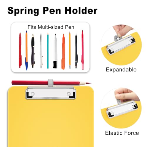 Hongri A5 Clipboard with Storage, Metal Retractable Pen Holder, Yellow - color: Yellow