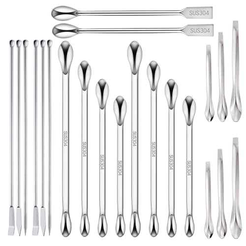 22Pcs Stainless Steel Lab Spatula Micro Scoop Set Laboratory Sampling Spoon Mixing Spatula for Powders Gel Cap Filler, Ideal for Labs, Sampling, Sculpting, Stirring
