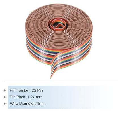 MECCANIXITY 1 Pcs 25 Pin Flat Rainbow Ribbon Cable 20 Ft 1.27mm Pitch Breadboard Jumper Wires for Electronic Projects - size: 20 Ft, style: 25P