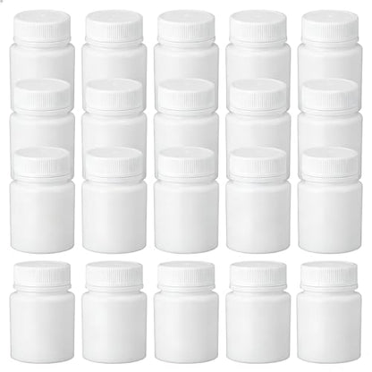 50PCS White Empty Solid Plastic Bottle Case Holder Container Vials Box with Screw Cap for Powder Sample Storage (20ml/0,67oz)