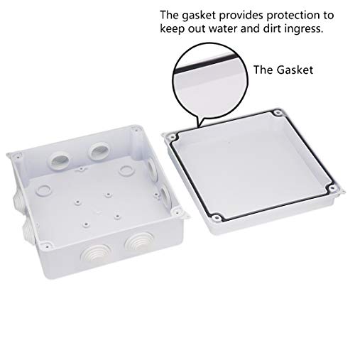Zulkit Junction Box ABS Plastic Dustproof Waterproof IP65 Universal Electrical Boxes Project Enclosure White 5.9 x 5.9 x 2.8 inch (150 x 150 x 70mm) - size: 5.9" x 5.9" x 2.8"