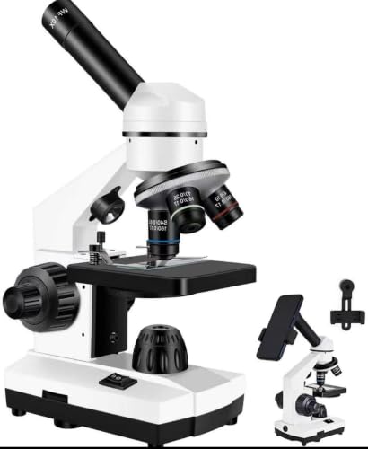 Monocular Microscope,WF10x/25x Eyepieces,40x–2000x Magnification,Up/Down LED,Comes with a Free Experiment Kit & Phone Adapter.Suitable for Students Home and School Lab
