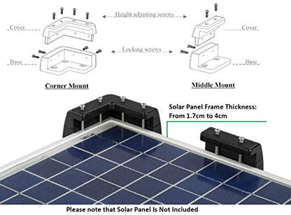 Sunway Solar Solar Panel Mounting Brackets Corner Mount Kits for Framed Solar Panels,Installation On RV Caravan Boats Camper Trailer Marine Motorhome House Roof, Compatible with Renogy Solar Panel