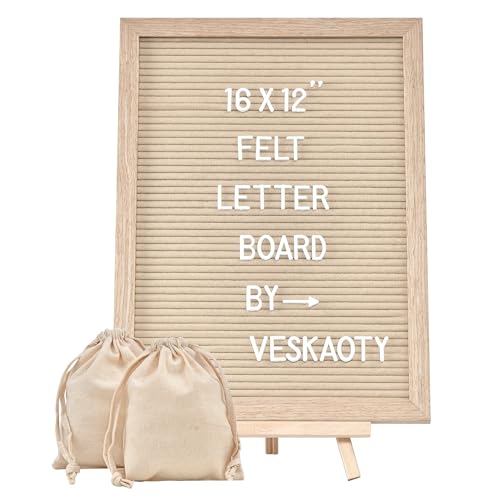 Veskaoty Felt Letter Board with 402 Letters & Stand, 12 x 16 inch, Beige - color: Beige